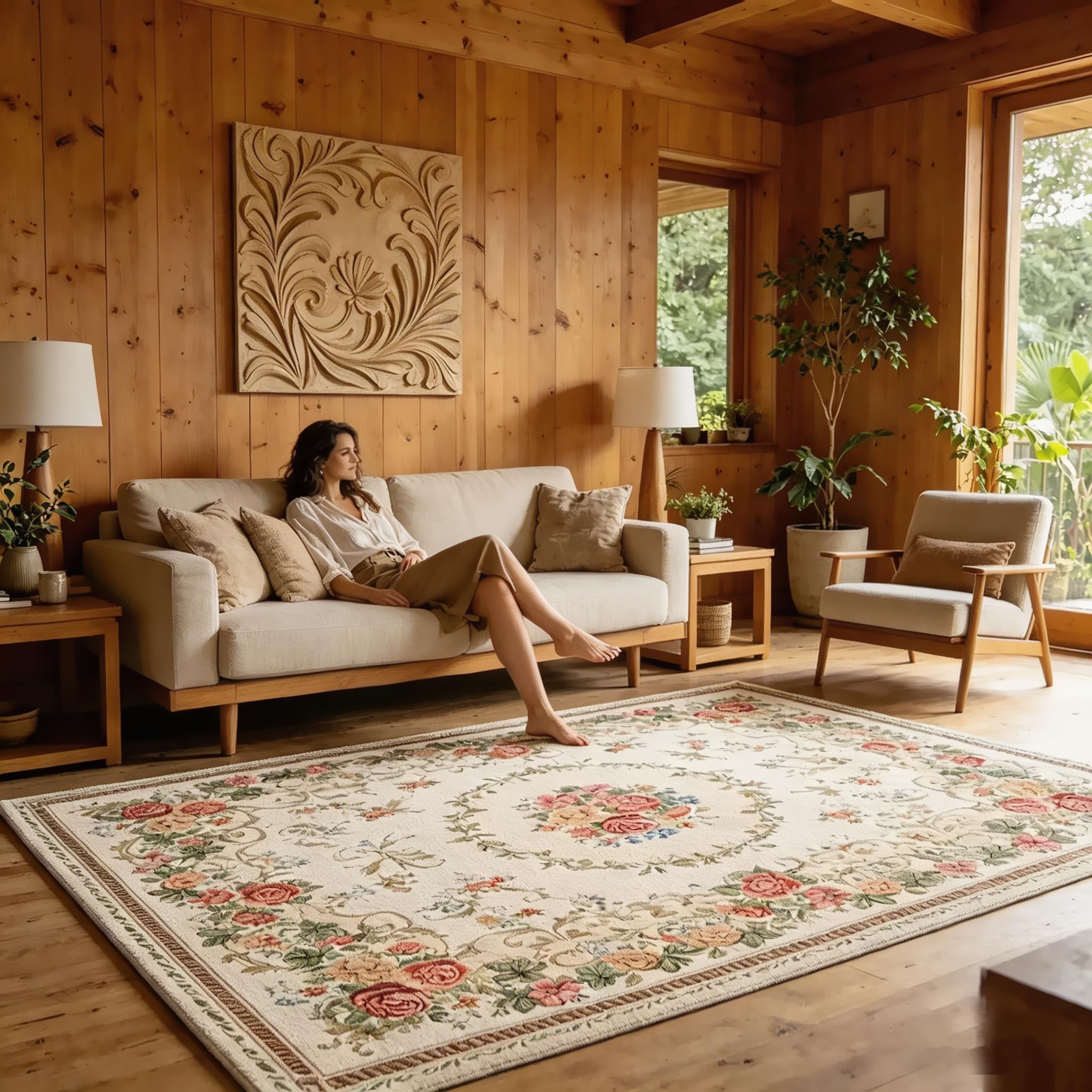 UKELER Vintage Rustic Shabby Rose Rugs Luxury Soft Elegant